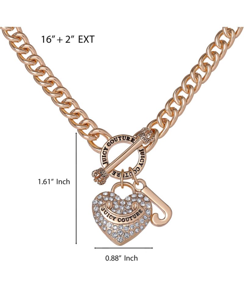 -Tone Heart and Logo Toggle Charm Necklace