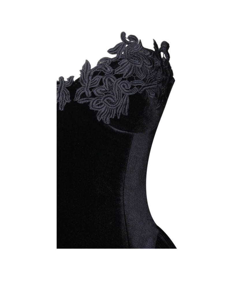 Women's Qiara Black Velvet Peplum Top with Lace Trim
