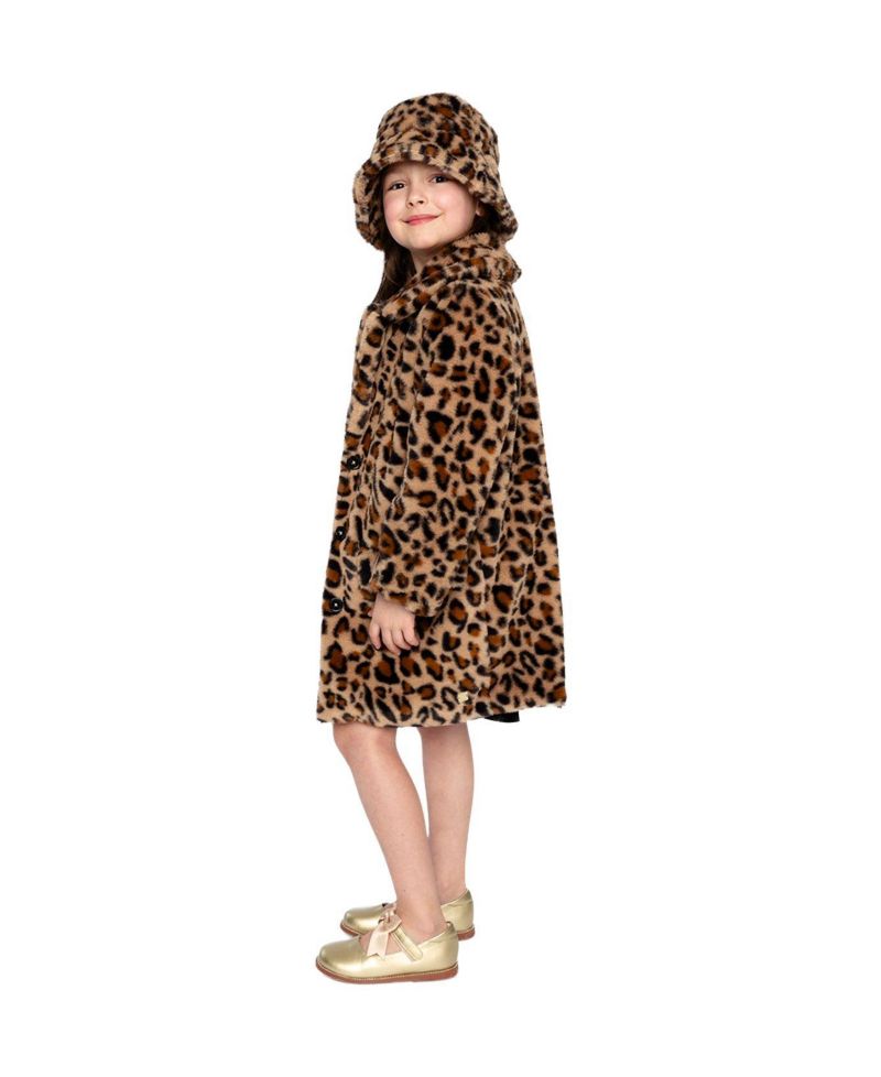 Little and Big Girl ( 6-14) Faux Fur Long Coat Leopard Print
