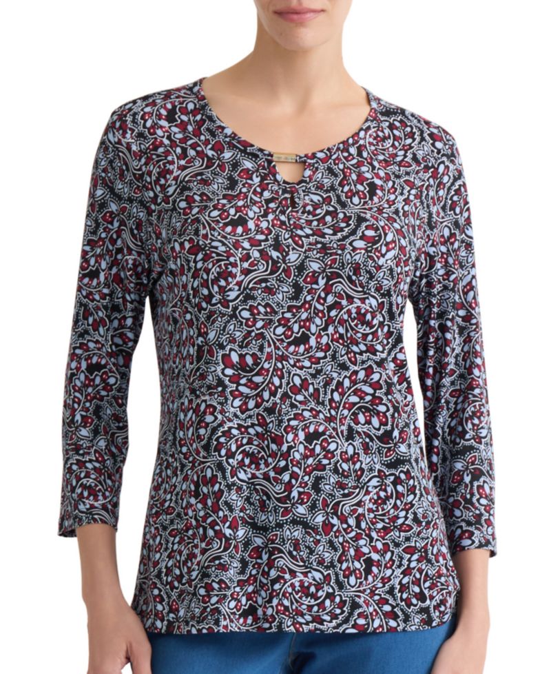 Women's Keyhole 3/4-Sleeve Paisley-Print Top