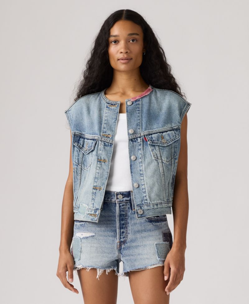 Premium Women's Relaxed-Fit Sleeveless Trucker Jacket