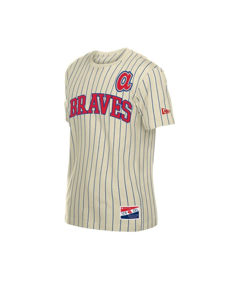 Men's Cream Atlanta Braves Throwback Meshback Pinstripe T-Shirt