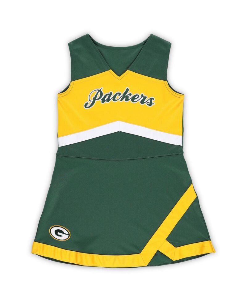 Little Girls Green Green Bay Packers Two-Piece Cheer Captain Jumper Dress with Bloomers Set