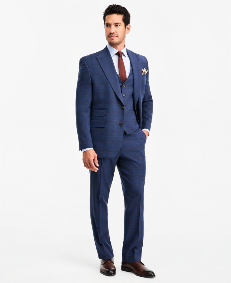 Men's Classic-Fit Blue & Red Plaid Suit Separate Pants