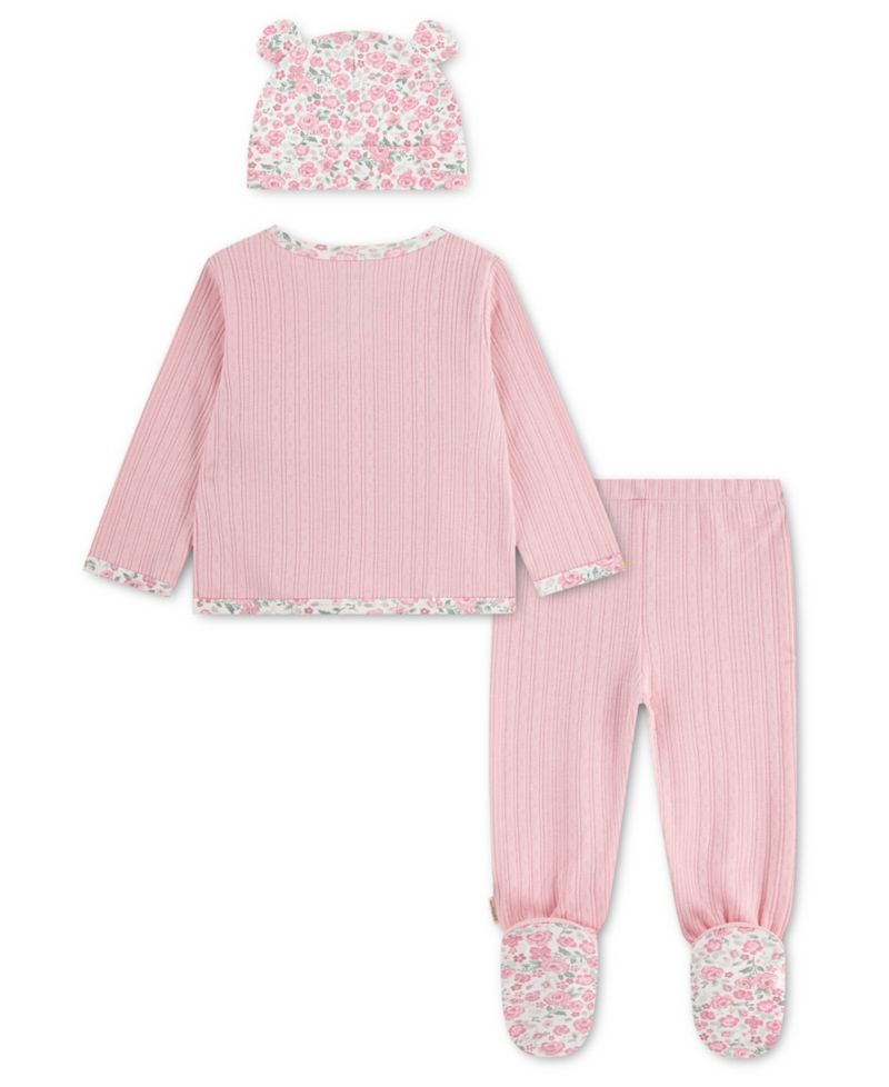 Baby Girls' Babywear Long-Sleeve Top, Footed Pants and Hat, 3-Piece Set