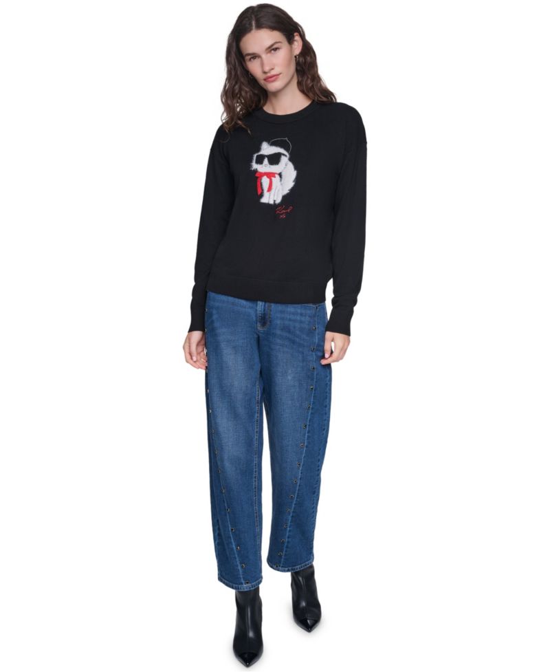 Women's Choupette in Beret Fitted Graphic Crewneck Pullover Sweater