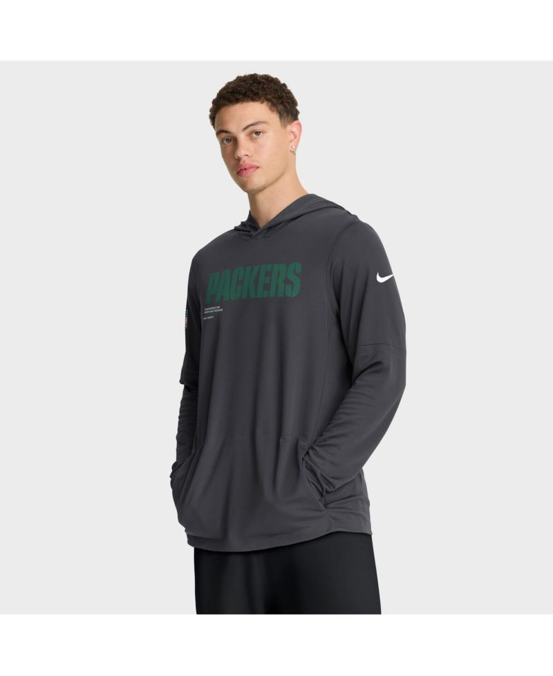 Men's Anthracite Green Bay Packers Sideline Pure Fury Performance Long Sleeve Hoodie T-Shirt