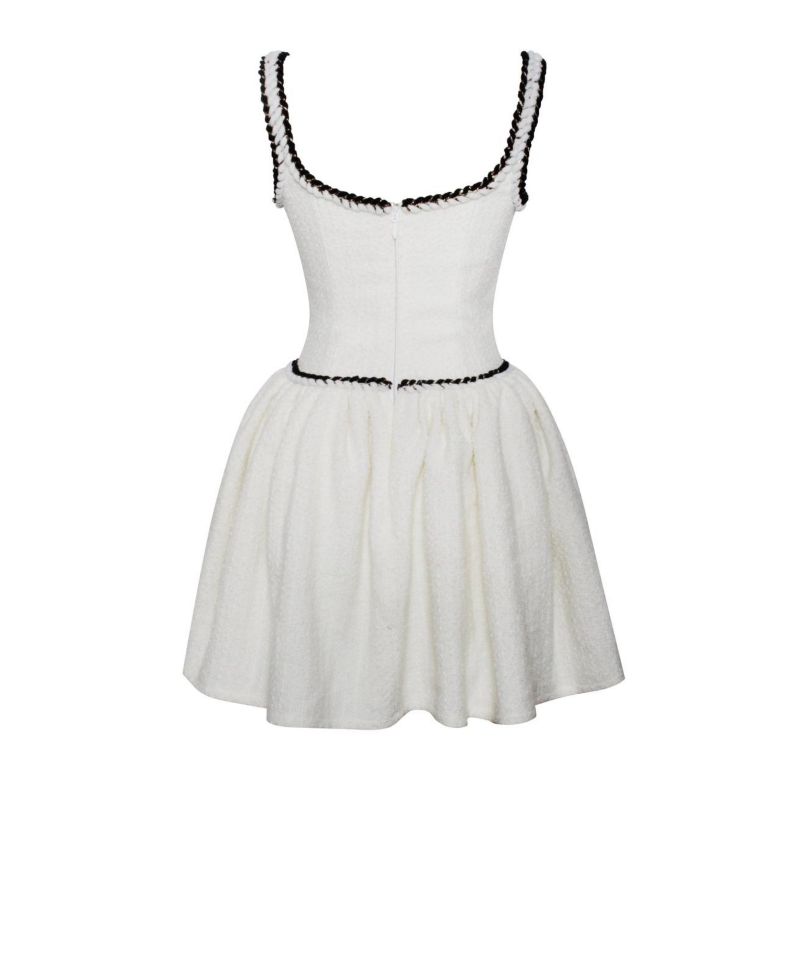 Women's Coco White Boucle Tweed V Waist Mini Dress