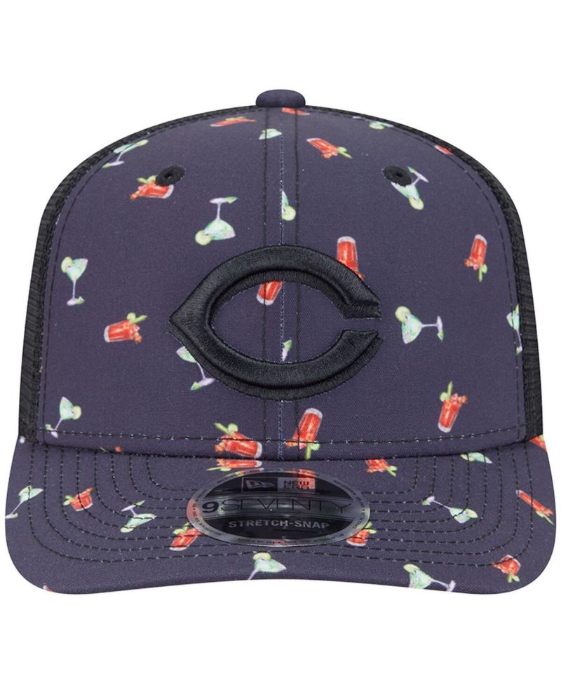 Men's Black Cincinnati Reds Adventure Drinks Pattern 9SEVENTY Stretch-Snap Hat