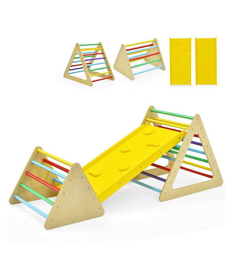 3 in 1 Wooden Set of 2 Triangle Climber with Ramp for Slid
