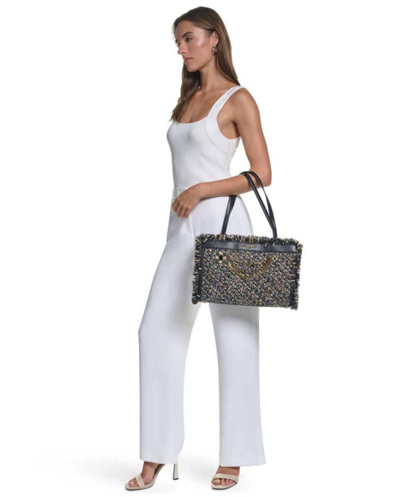 Jade Tweed Shopper Top Handle Tote Handbag