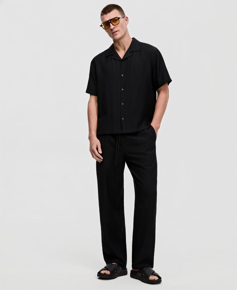 Men's Short-Sleeve Relaxed-Fit Crinkled Shirt