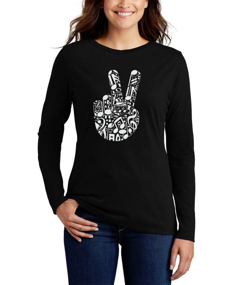 Women's Peace Finger Notes Word Art Long-Sleeve T-Shirt