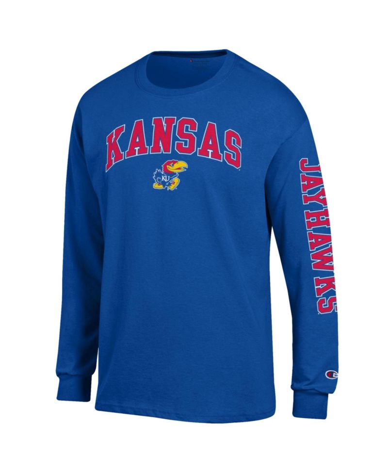 Men's Royal Kansas Jayhawks Arch Over Logo 2-Hit Long Sleeve T-Shirt