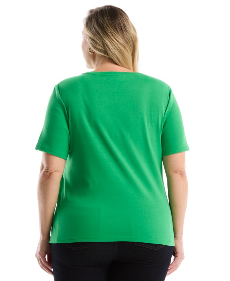 Plus Size Welt Pocket Button Detail Short-Sleeve Top