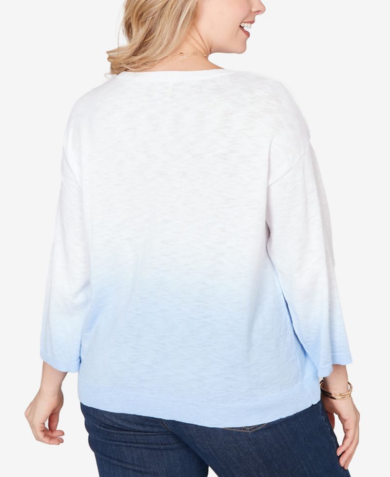 Plus Size Dip Dye Ombre Cotton Pullover Sweater