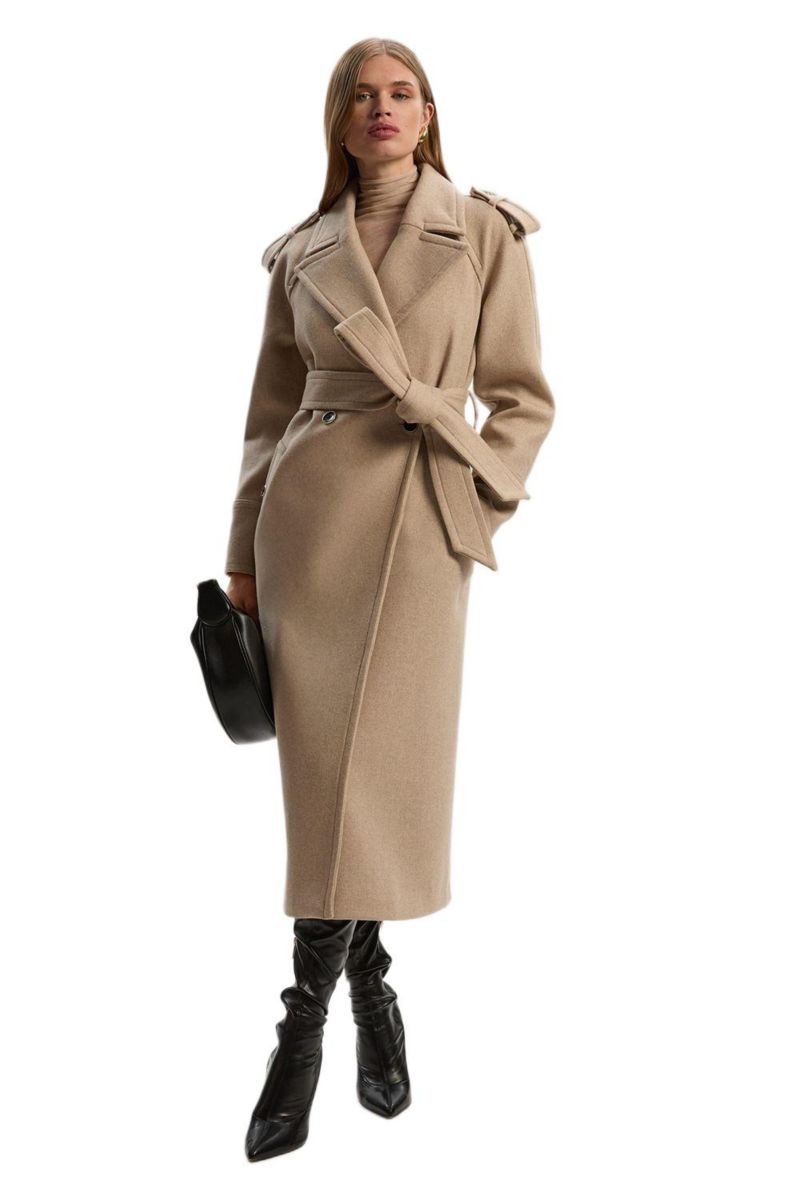 Women's Wool Tailored Belted Midi Coat