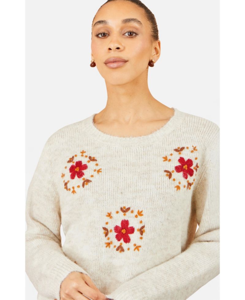 Women's Patch Floral Embroidered Relaxed Pullover