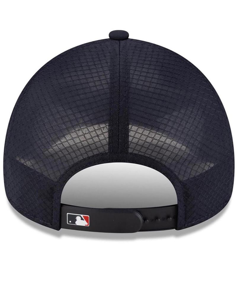 Men's Navy Minnesota Twins 2026 Batting Practice Apex 9FORTY Adjustable Trucker Hat