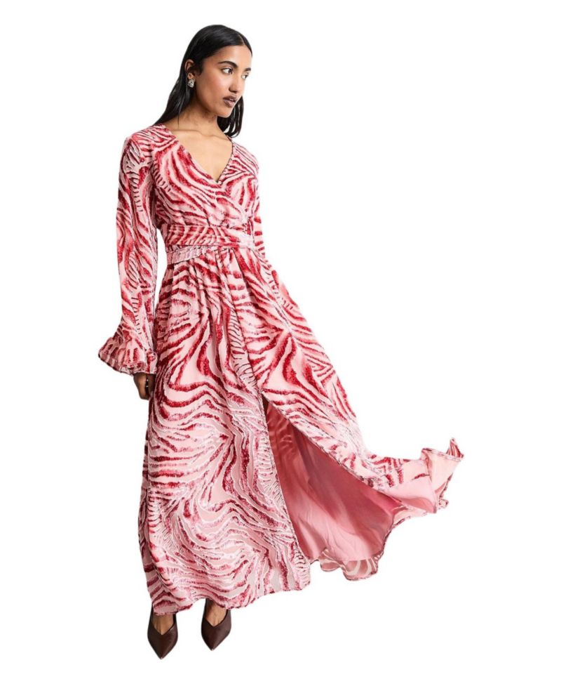 Women's Burnout Velvet Plunge Maxi Dress