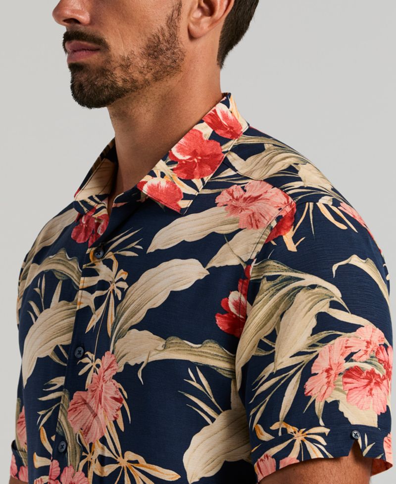 Men's Tropical Floral Print Button-Front Shirt