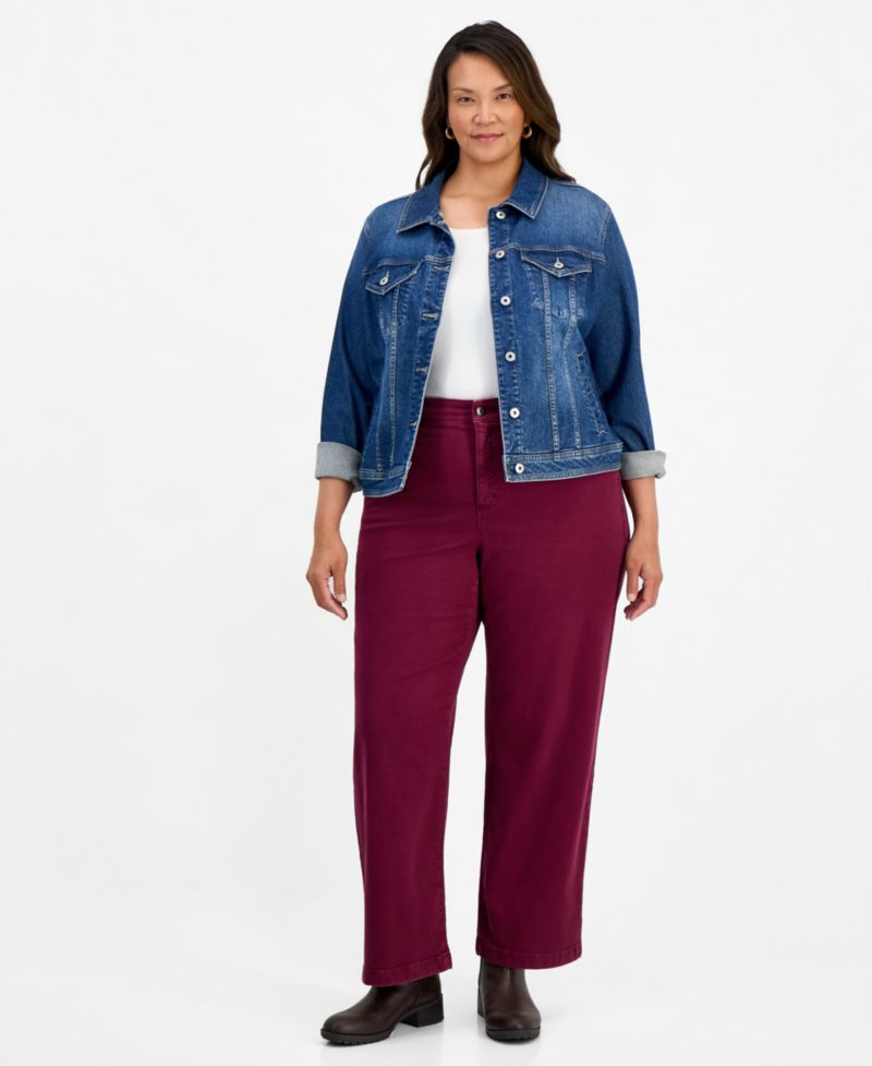 Petite High-Waist Wide-Leg Cotton-Blend Pants