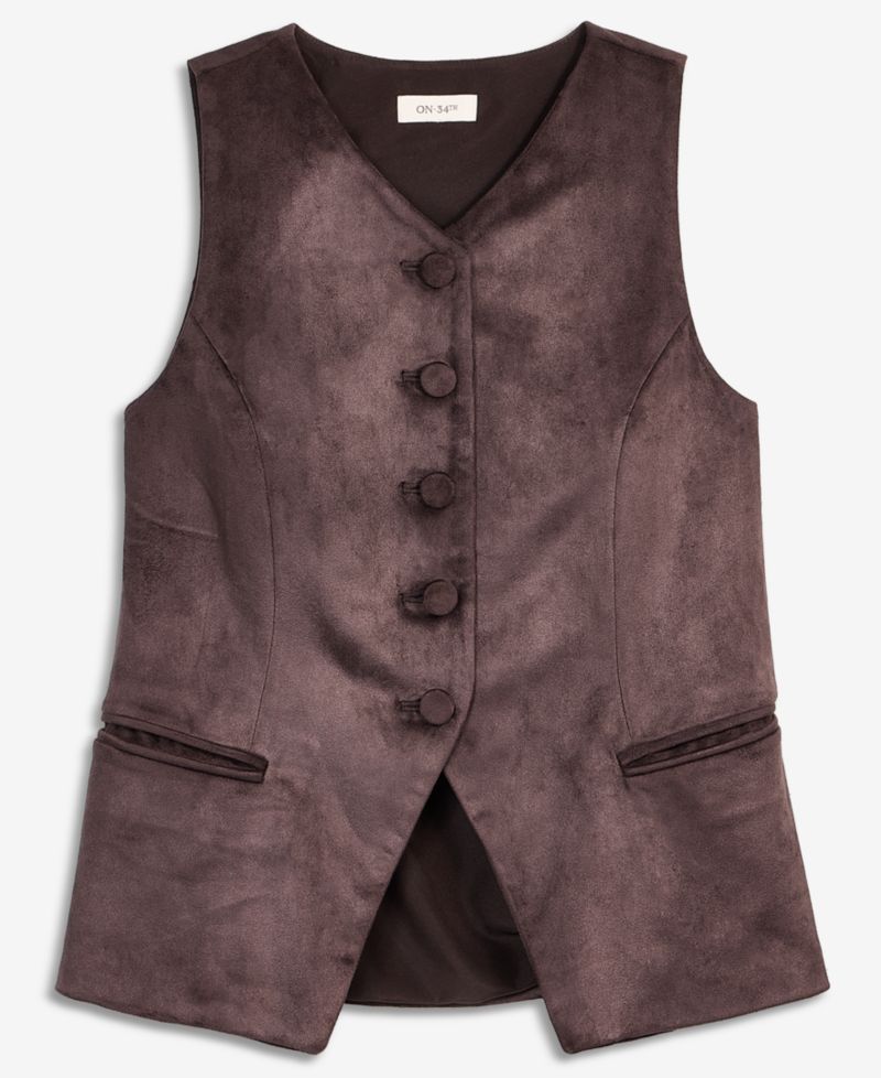 Women's Faux Suede Longline Tailored Vest
