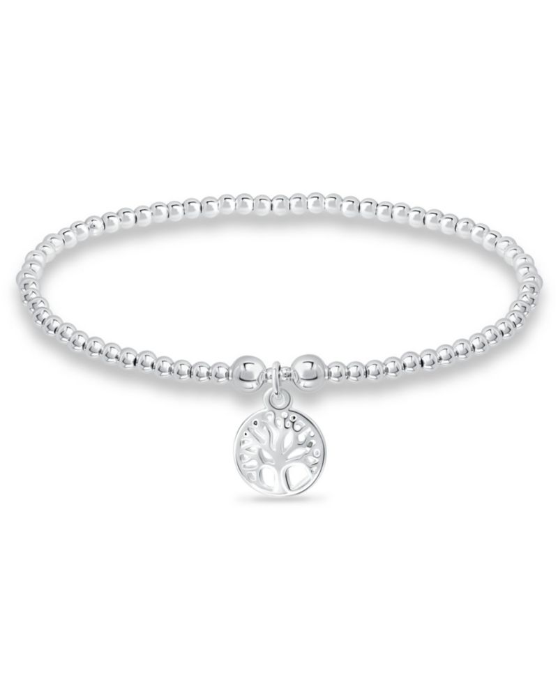Bead Tree Of Life Charm Bracelet in Silver Plate