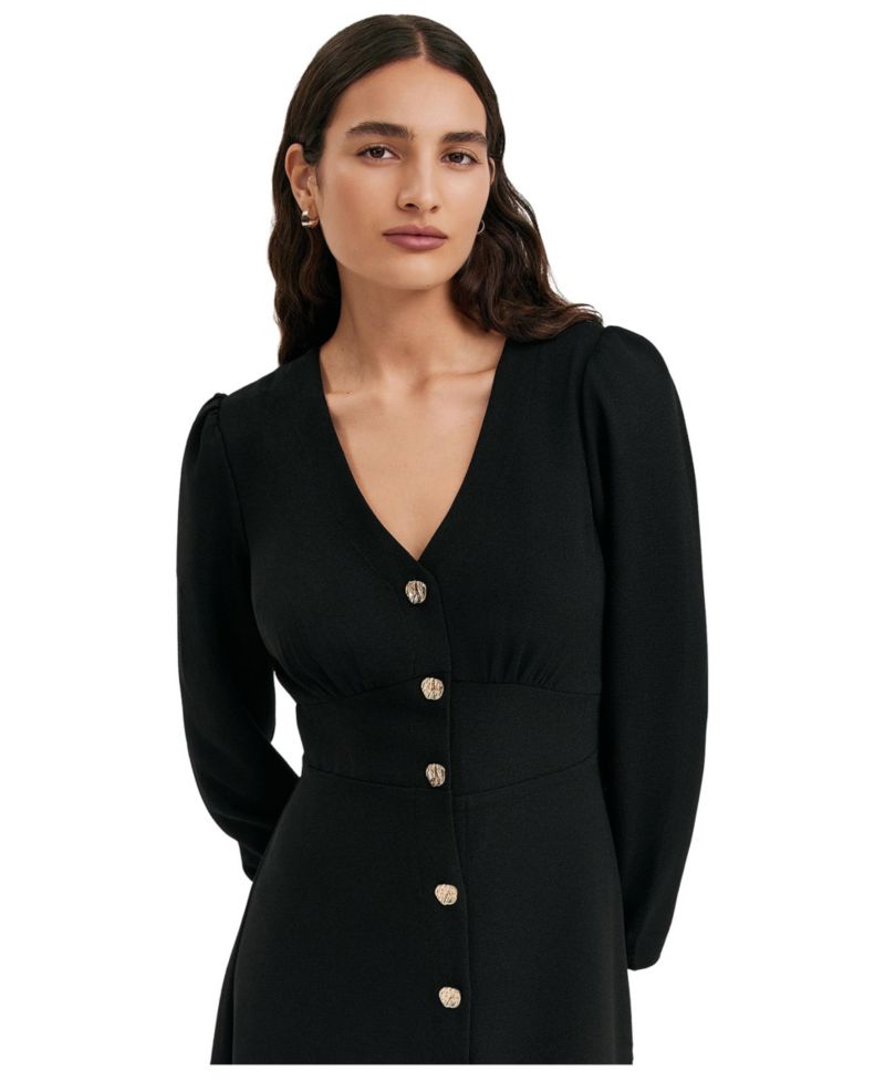 Women's Caprice Long-Sleeve V-Neck Crepe Midi Dress