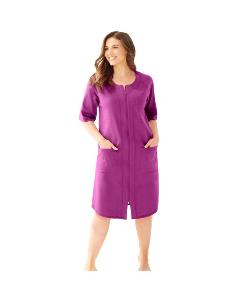 Women's Short Zip-Front Robe in French Terry
