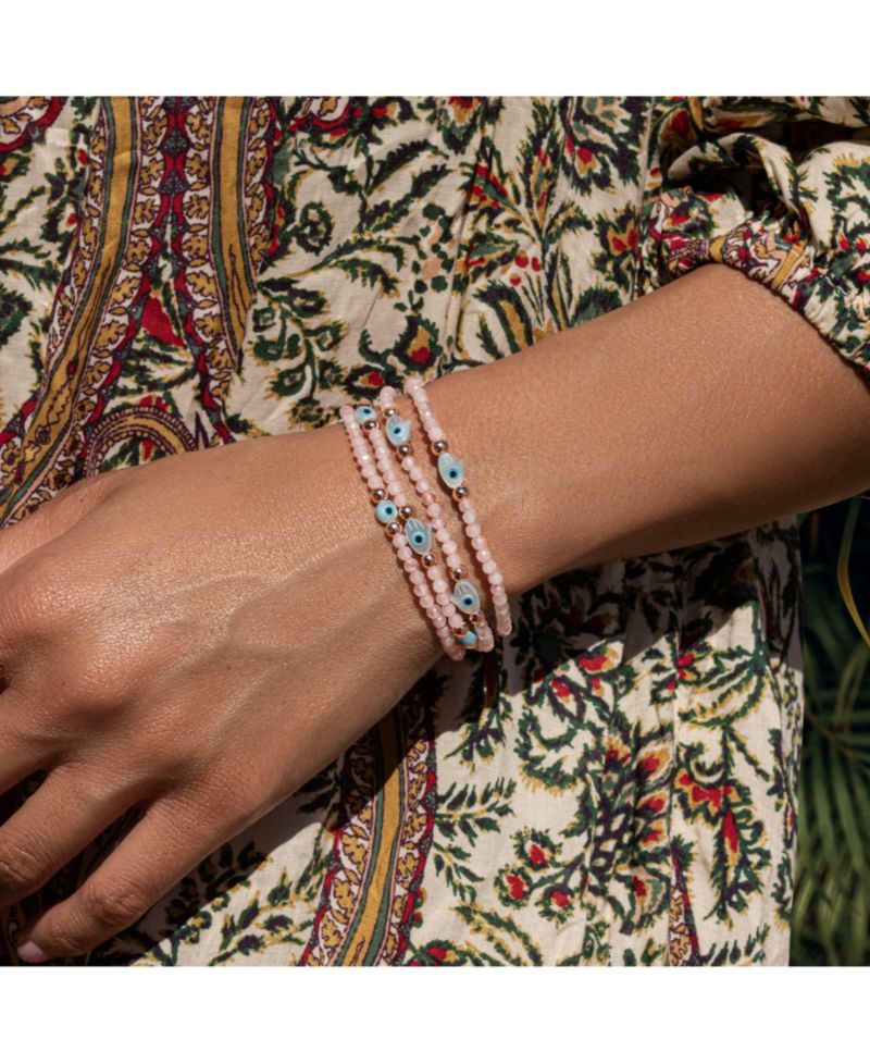 Rose Quartz Evil Eye Hamsa Charm Bracelet