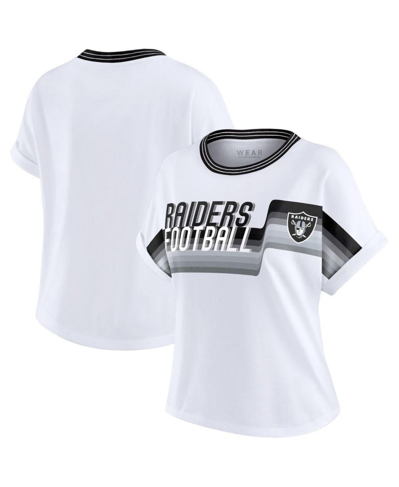 Women's White Las Vegas Raiders Cropped Center Stripe Dolman T-Shirt