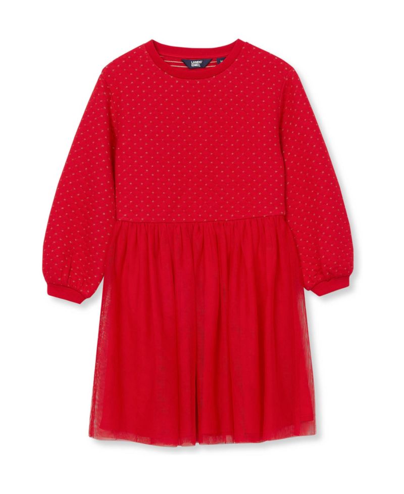 Girls' 4-16 Long-Sleeve Mixed-Media Fit & Flare Dress