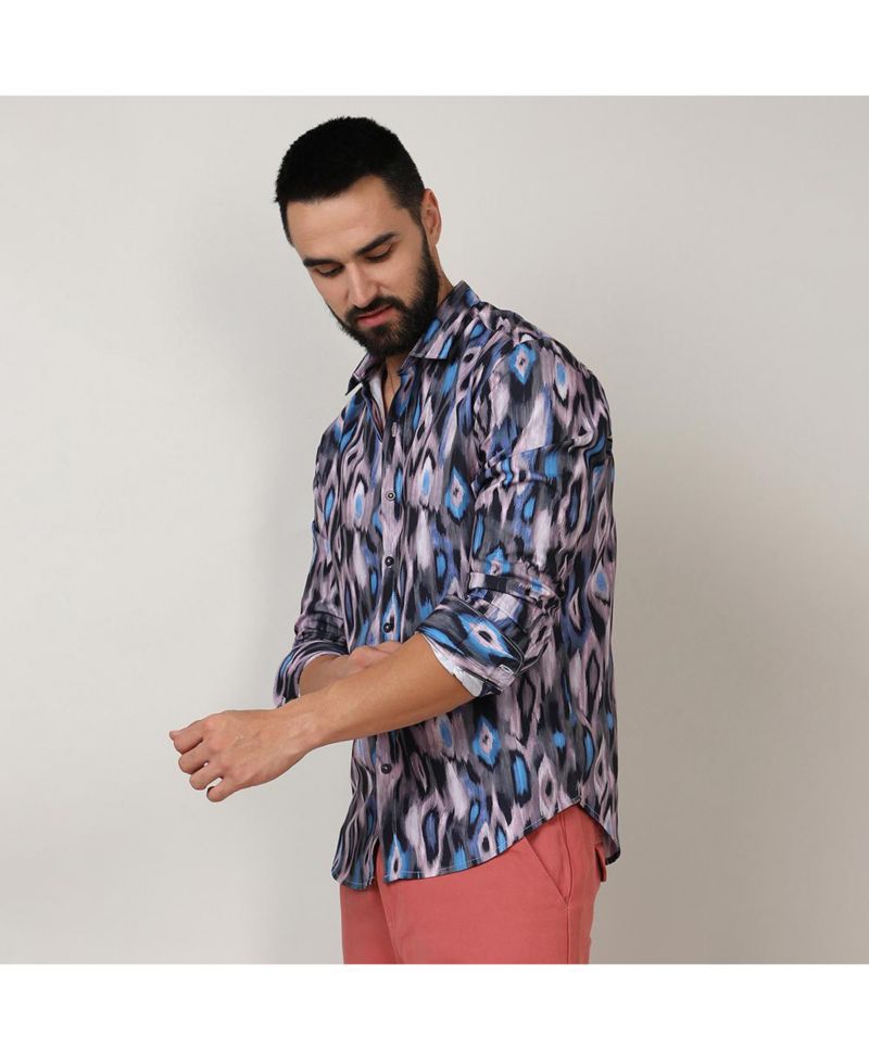 Men's Sky Blue & Moon Grey Ikkat Shirt