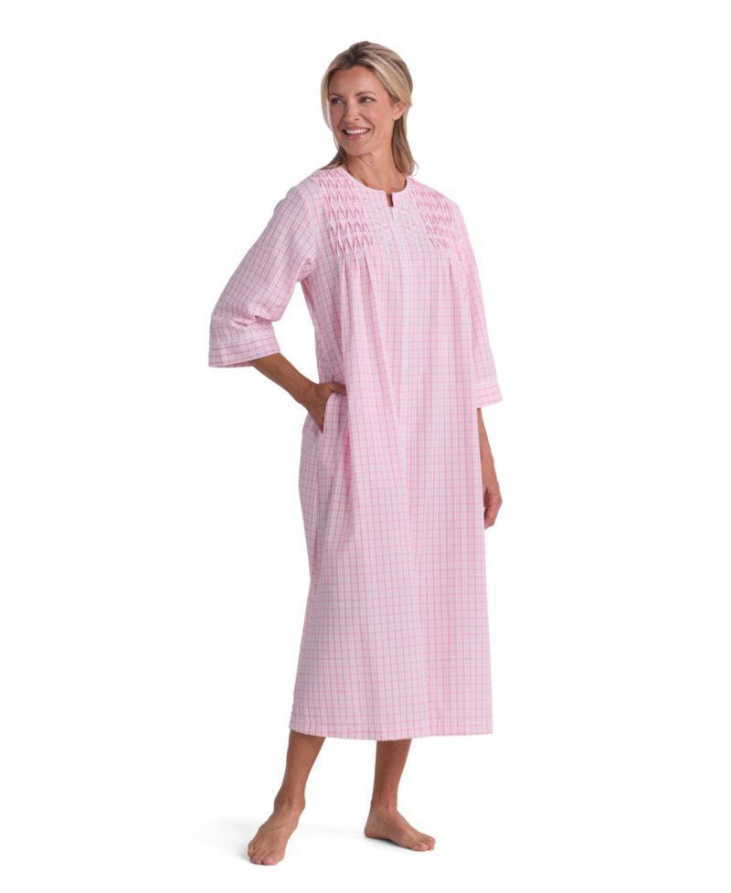 Women's Window Pane Printed Long Zip Robe