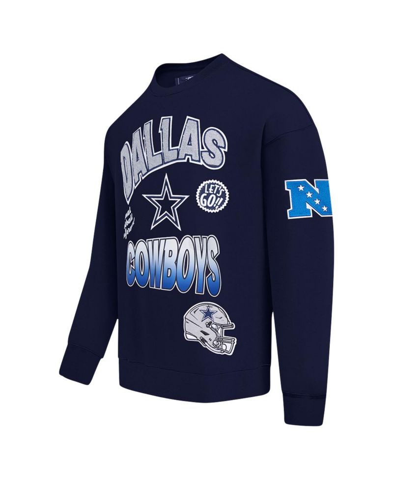 Men's Navy Dallas Cowboys Turn It Up Drop Shoulder Pullover Sweatshirt