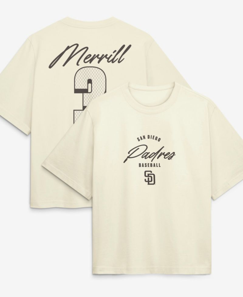 Women's Jackson Merrill Cream San Diego Padres Premium Essentials Boxy Name Number T-Shirt