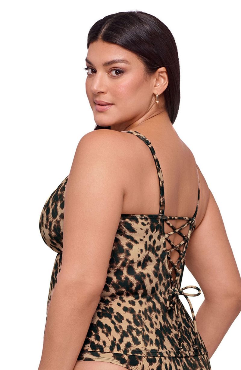 Women's Supportive and Sculpting Square Neck Lace Back Tankini Swimsuit Top