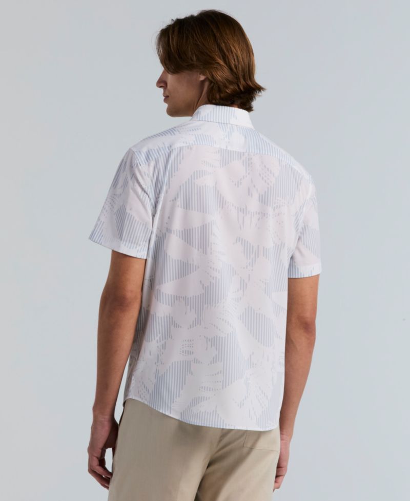 Men's Slim-Fit Feather Print Short-Sleeve Shirt