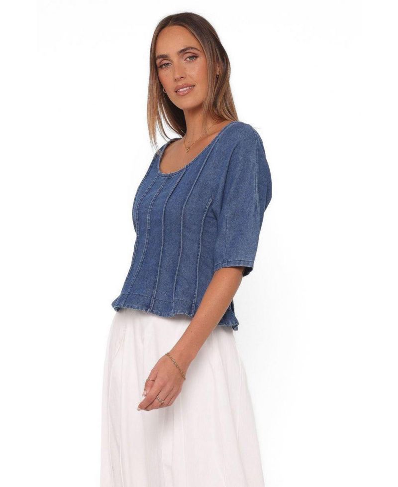Women's Saylor Denim Peplum Scoop Neck Top