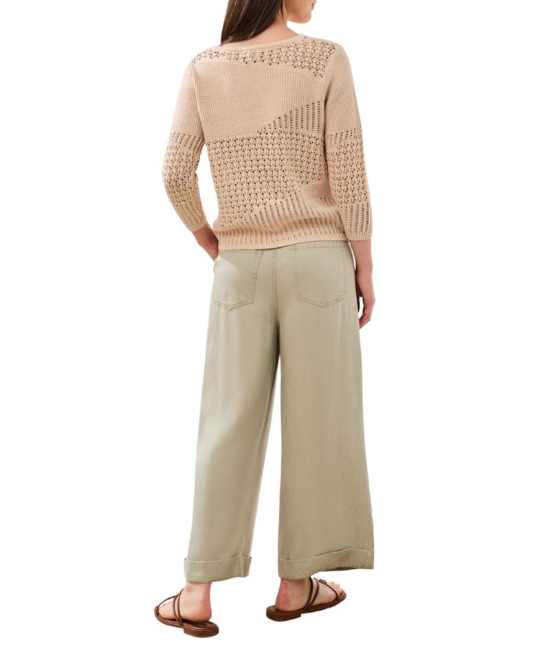 Women's Eyelet Texture Three-Quarter-Sleeve Sweater