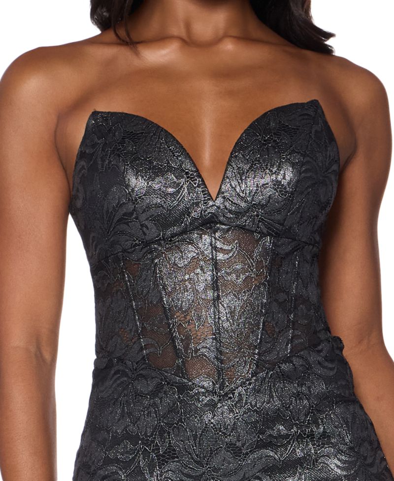Juniors' Lace V-Neck Corset Gown