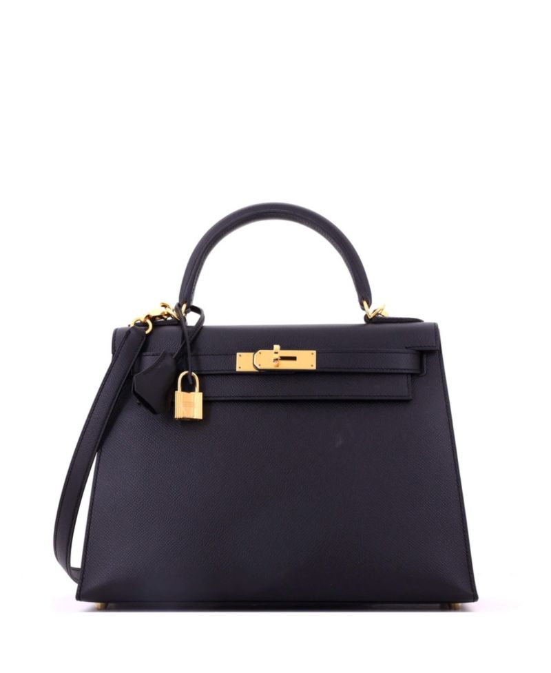 Pre-Owned Hermes Kelly 28 Handbag Black Epsom with Gold Hardware