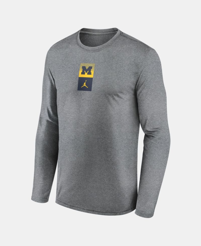 Men's Heather Gray Michigan Wolverines Double Stack Legend Dri-FIT Long Sleeve T-Shirt