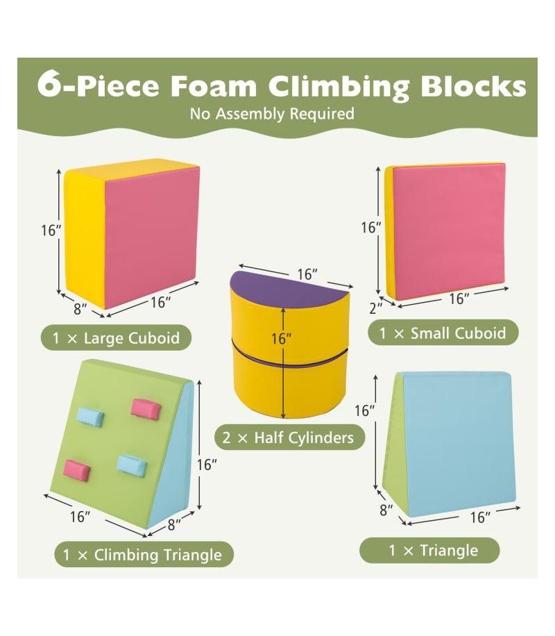 6 Piece Foam Climbing Blocks with Hook and Loop Fasteners