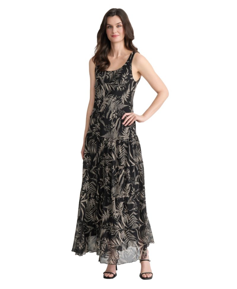 Petite Tiered Tropical-Print Maxi Dress