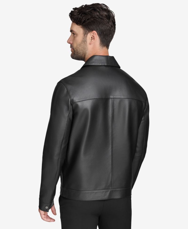 Men's Bonded Genuine Leather Trucker Jacket