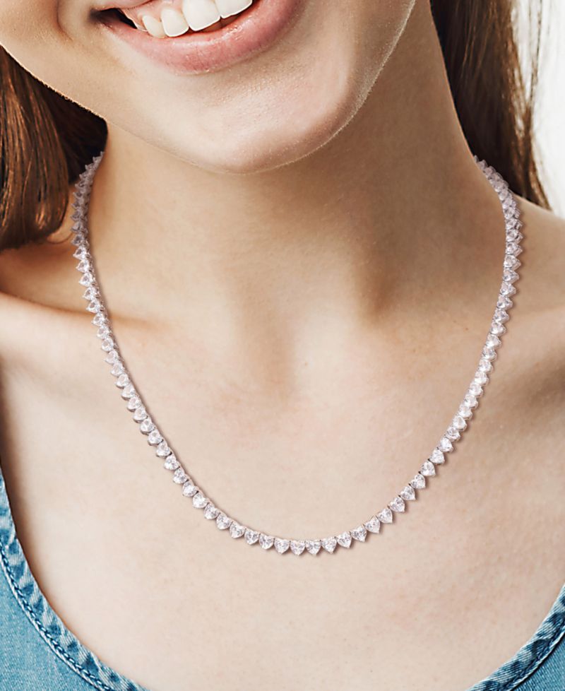 Lab-Grown White Sapphire Heart 18" Tennis Necklace (31-1/5 ct. t.w.) in Sterling Silver