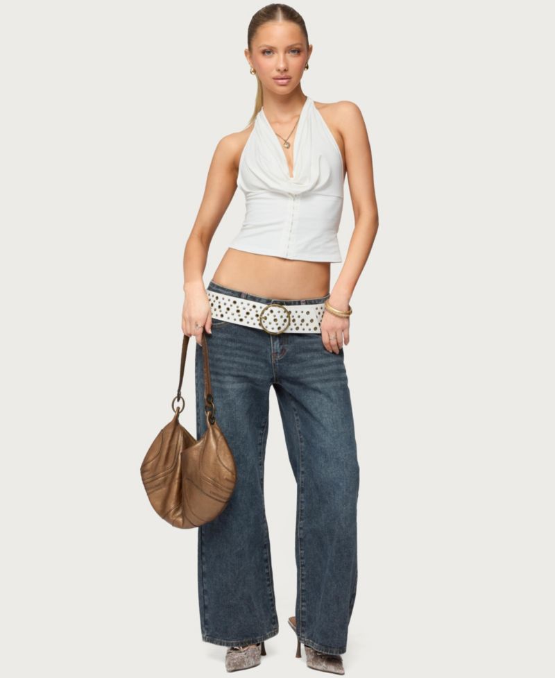 Women's Hook & Eye Cowl Neck Halter Top