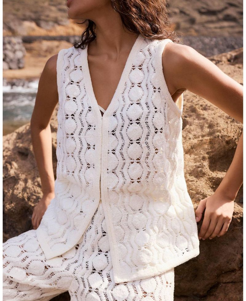 Women's Crochet-Sequin V-Neck Vest